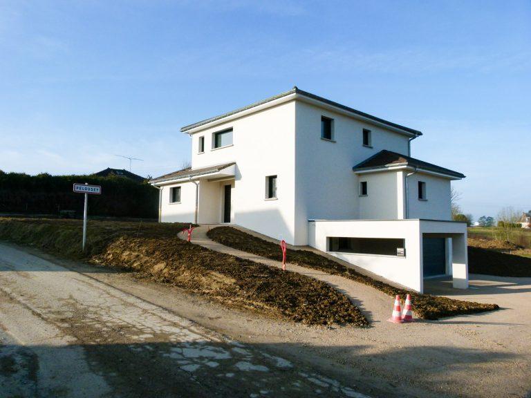 Construction d'un maison individuelle par Seguin maitrise d'œuvre, vue de la facade arrière.